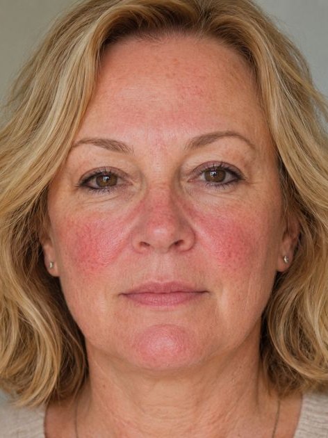 Visage présentant des rougeurs diffuses sur les joues